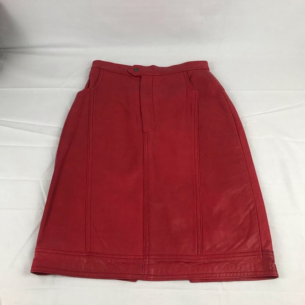 Liz Roberts Robert‎ Elliot red leather high waist skirt 2 soft